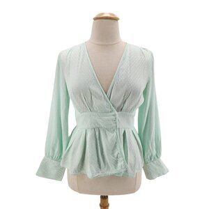 Something Navy Jacquard Wrap Surplice Peplum Mint Green Blouse Top Womens 1X